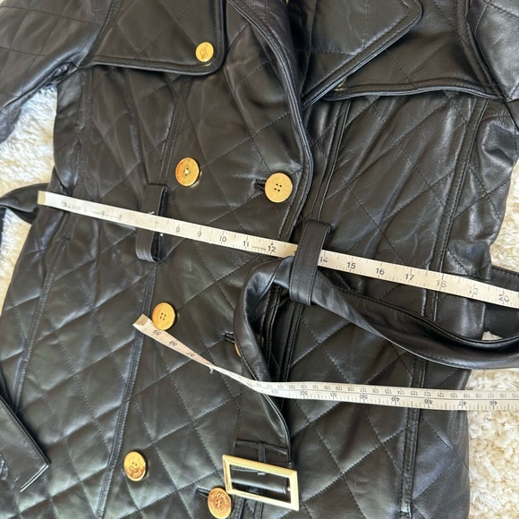 Quilted Black Leather Trench Coat Y2K Baby Phat long black jacket Kimora Lee - Picture 8 of 16